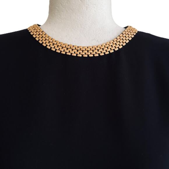 David Warren Dress Black Gold Metal Neckline Cap Sleeve Formal Midi Dress Size 6 - Picture 3 of 12